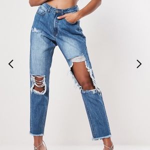 tall high rise open ripped mom jeans